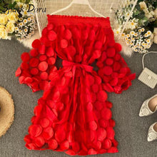 Load image into Gallery viewer, Spring Elegant Dress Fashion Dimensional Three Quarter Bubble Sleeve Flower Closing Waist Slash Neck Vestidos Lace Bandage Dress