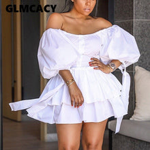 Load image into Gallery viewer, Women Solid Slash Neck Half Sleeve Mini Dress Casual Summer Fall Chic Sweet Dress Streetwear Party Dresses
