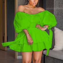 Load image into Gallery viewer, Women Solid Slash Neck Half Sleeve Mini Dress Casual Summer Fall Chic Sweet Dress Streetwear Party Dresses
