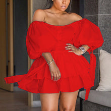 Load image into Gallery viewer, Women Solid Slash Neck Half Sleeve Mini Dress Casual Summer Fall Chic Sweet Dress Streetwear Party Dresses
