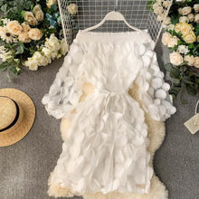 Load image into Gallery viewer, Spring Elegant Dress Fashion Dimensional Three Quarter Bubble Sleeve Flower Closing Waist Slash Neck Vestidos Lace Bandage Dress
