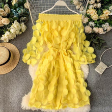 Load image into Gallery viewer, Spring Elegant Dress Fashion Dimensional Three Quarter Bubble Sleeve Flower Closing Waist Slash Neck Vestidos Lace Bandage Dress
