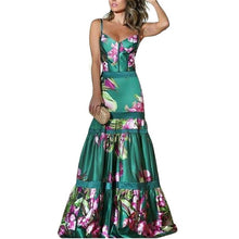 Load image into Gallery viewer, 2019 Women Floral Print A-Line Dress Female Elegant V-Neck Spaghetti Strap Party Dress Ladies Slim Ankle-Length Dresses Vestidos
