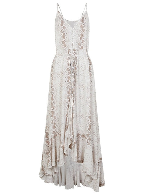 TEELYNN sleeveless maxi strap dresses women vintage polyester Snake print summer dress beach 2020 irregular ruffles vestidos