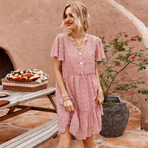 Summer Dresses Women 2020 elegant black dress high waist casual loose V-neck party yellow boho pink ladies Sundress clothes